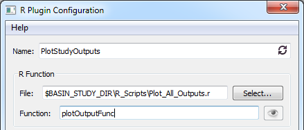 Specify an R script file and an R function within the file
